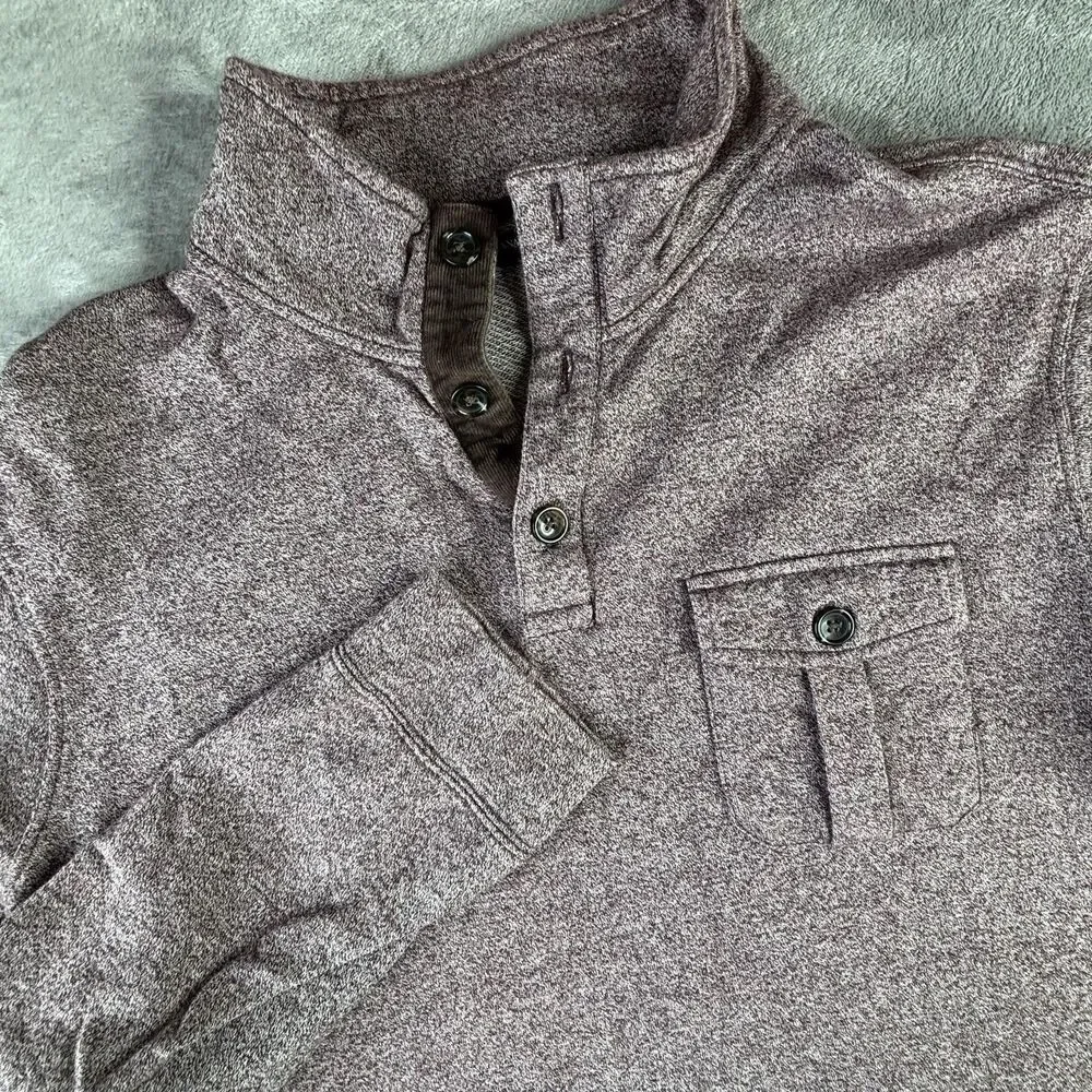 Banana Republic Sweater Mens XL Burgundy Heather Mock Neck Button Henley Pocket
